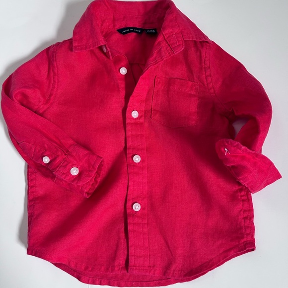 Janie and Jack Other - Janie And Jack Spring Poppy Red Linen Button Down Shirt Toddler 12-18